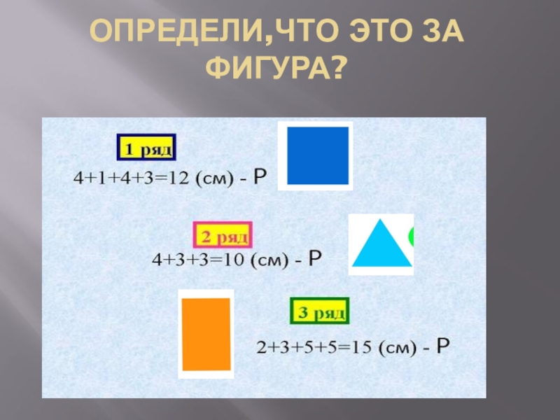 Насонова Е.В. Периметр 2 класс Определи,что это за фигура? Определи,что это за фигура?
