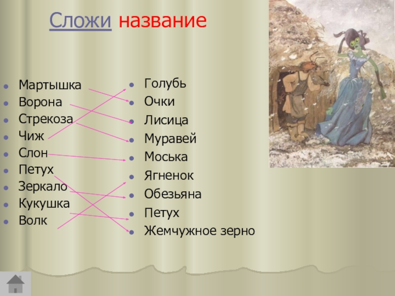 Сложить имена. Крылов волк и Кукушка. Басня Крылова петух и жемчужное.