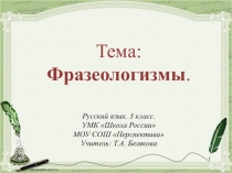 Презентация по русскому языку на тему :Фразеологизмы (3 класс)