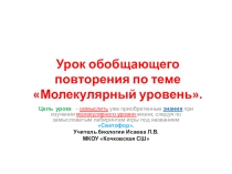 Презентация по биологии 11 класс .Урок обобщающего повторения по теме Молекулярный уровень.