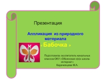 Презентация к открытому занятию по аппликации Бабочка (из природного материала