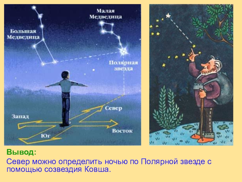 Покажите рисунком определение направления на север при помощи созвездия большой медведицы