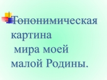 Презентация по краеведению Топонимическая картина мира моей малой Родины.