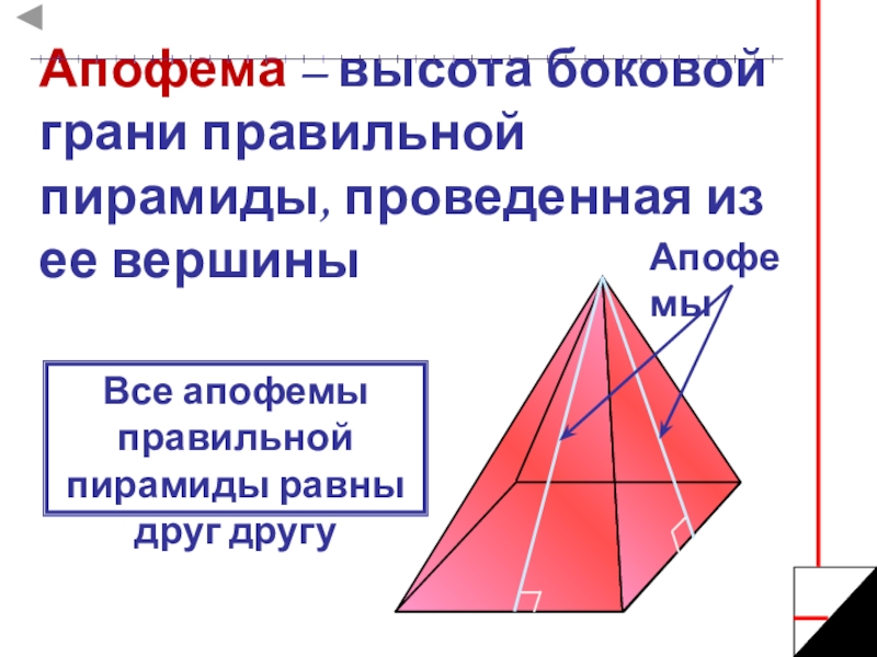 Равны ли высоты. Что такое апофема правильной пирамиды. Апофема боковой грани Призмы. Пирамида геометрия апофема. Апофема грани пирамиды.