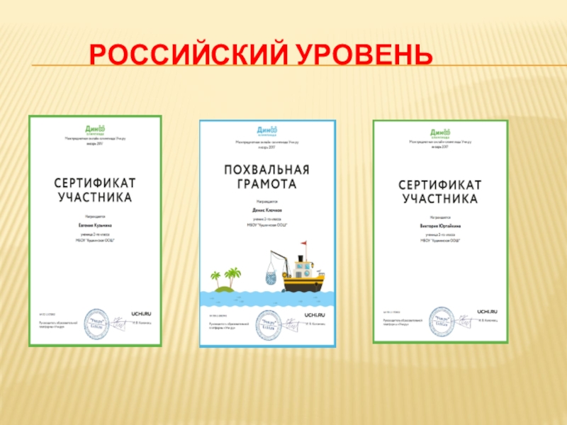Презентация Портфолио учителя начальных классов Российский уровень Российский уровень