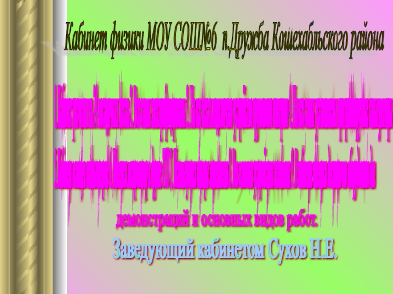 Презентация на тему Кабинет физики МОУ СОШ№6 п.Дружба Кошехабльского района 5. Кабинет физики МОУ СОШ№6 п.Дружба Кошехабльского района 5. Кабинет оснащен компьютером 6. Имеется лехпроектор и другие ТСО