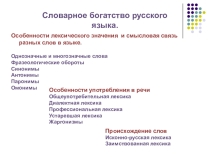 Урок по лексике Словарное богатство русского языка(6 класс)