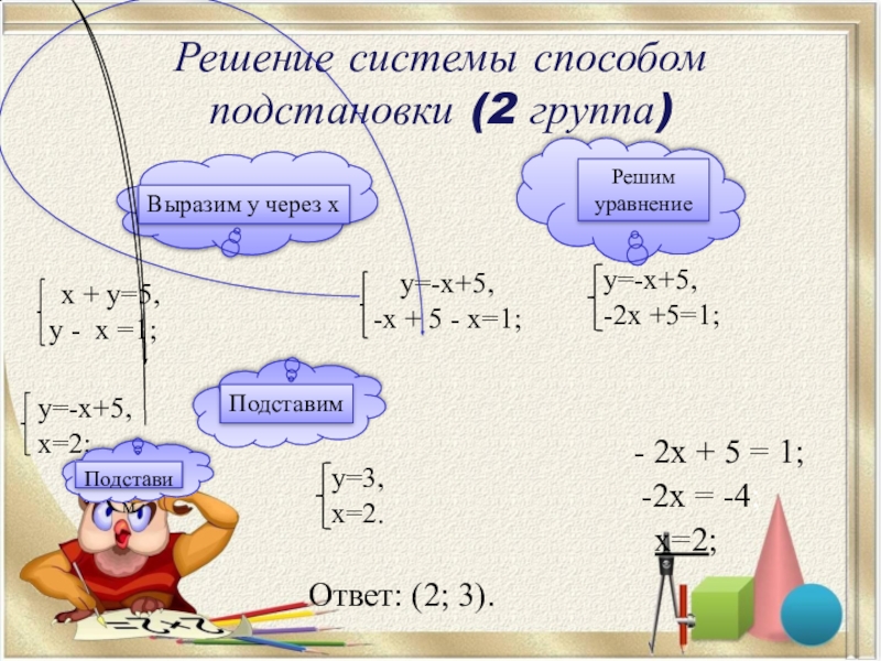 Презентация решение систем уравнений с двумя переменными метод подстановки