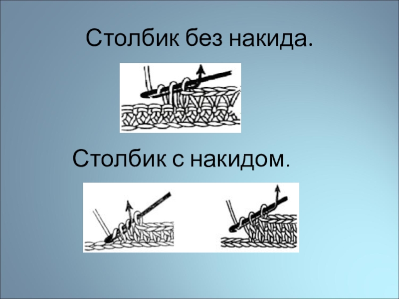 Столбик без. Столбик с накидом. Столбик с накидом и столбик без накида. Сотбик с накилами, столбик без накидов. Столбик с накидом и без накида крючком.