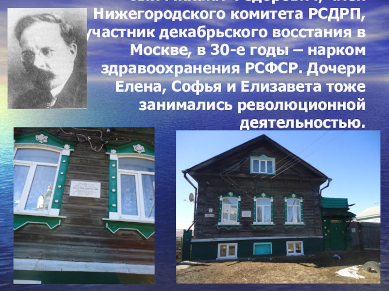 Презентация и методический материал на тему Роль человека. Сын Михаил Федорович, член Нижегородского комитета РСДРП, участник декабрьского восстания в Сын Михаил Федорович, член Нижегородского комитета РСДРП, участник декабрьского восстания в Москве, в 30-е годы – нарком