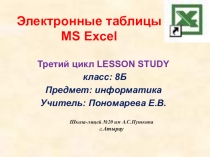 Презентация по информатике на тему Электронные таблицы MS Excel (8 класс)