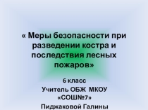 Презентация к уроку по ОБЖ  Меры безопасности при разведении костра и последствия лесных пожаров