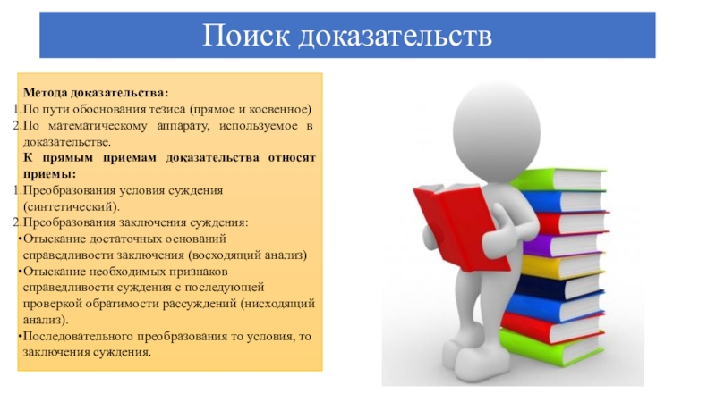 Найти доказательства. Поиск доказательств. Преобразование условий прием доказательств.