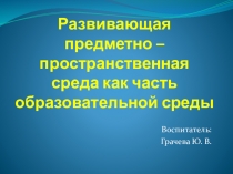 Развивающая предметно - пространственная среда как часть образовательной среды