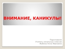Презентация к классному часу Внимание,каникулы!