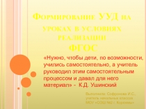 Формирование УУД на уроках в условиях реализации ФГОС
