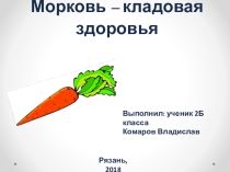 Презентация ученика 2Б класса Комарова Владислава по теме Морковь - кладовая здоровья