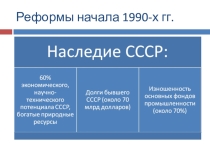 Презентация по истории России 11 класс на тему: Курсом реформ: социально-экономические аспекты. Кризис политической власти 1990-х гг. Материалы для подготовке к ЕГЭ по истории России.
