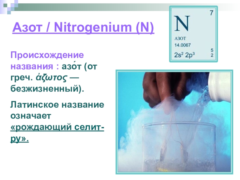 Масса элемента азот. Химическое название азота. Азот химический элемент. Азот происхождение названия. Азот презентация.