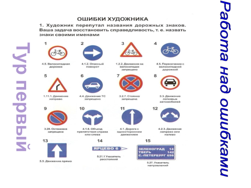 Подборка заданий для внеклассных занятий по ПДД Тур первыйРабота над ошибками Тур первыйРабота над ошибками