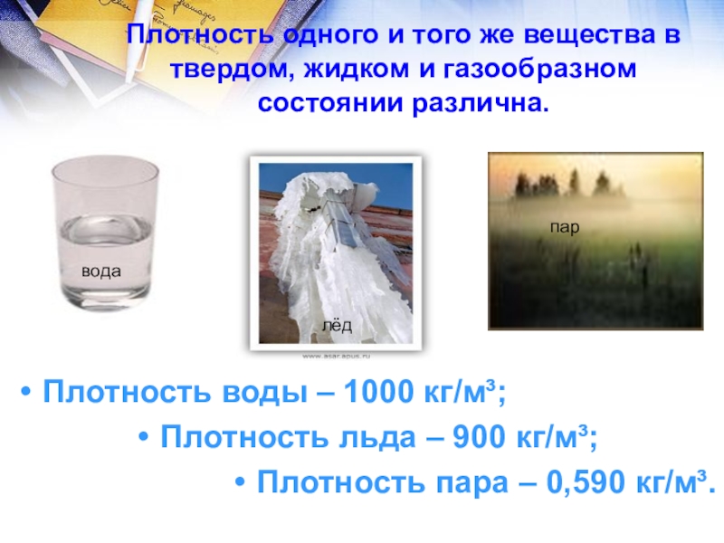 Вода это вещество плотность равна. Плотность воды в твердом состоянии. Плотность тела презентация. Плотность вещества воды. Плотность воды в разных состояниях.