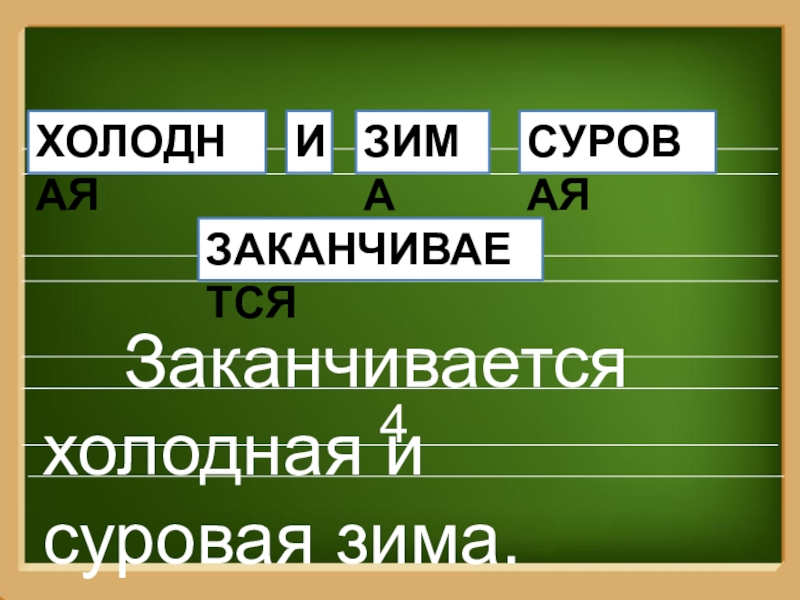 Презентация к уроку русского языка по теме Окончание имён прилагательных ЗАКАНЧИВАЕТСЯЗИМАСУРОВАЯХОЛОДНАЯИ Заканчивается холодная исуровая зима.4 ЗАКАНЧИВАЕТСЯЗИМАСУРОВАЯХОЛОДНАЯИ Заканчивается холодная исуровая зима.4