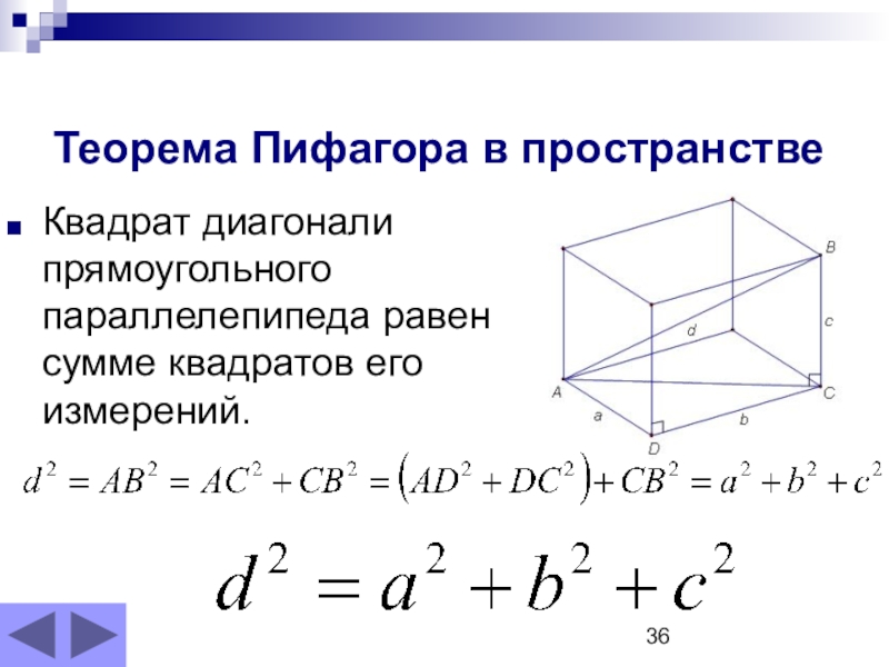 Теорема о диагонали прямоугольного параллелепипеда и следствие