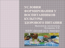 Презентация по здоровому питанию Условия формирования у воспитанников культуры здорового питания