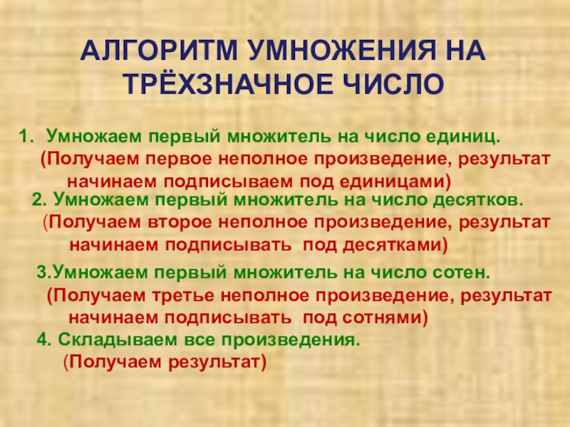 Результат произведения. Алгоритм умножения. Алгоритм умножения 4 класс математика. Первое неполное произведение. Алгоритм умножения плакат.