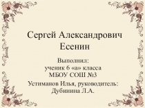 Презентация по литературе  С. А. Есенин..