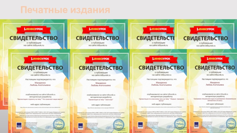Отчет о проделанной работе учителя начальных классов Печатные издания Печатные издания