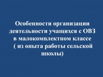 Особенности организации деятельности учащихся с ОВЗ в малокомплектном классе ( из опыта работы сельской школы)