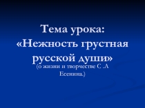 Нежность грустная русской души. О жизни и творчестве С Есенина.