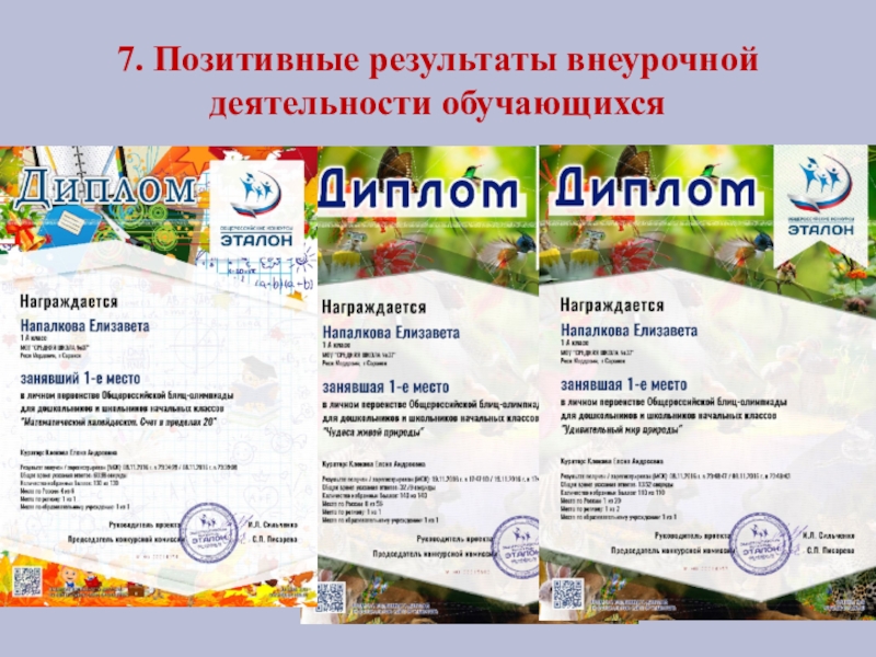 Презентация Портфолио Клоковой Е.А. 7. Позитивные результаты внеурочной деятельности обучающихся 7. Позитивные результаты внеурочной деятельности обучающихся