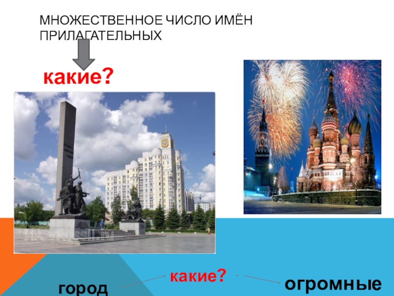 Презентация по русскому языку на тему Правописание имён прилагательных(7 класс) Множественное число имён прилагательныхкакие?городакакие?огромные Множественное число имён прилагательныхкакие?городакакие?огромные