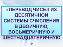 Перевод чисел в различные системы счисления.