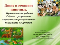 Окружающий мир. Презентация.Тема: Дикие и домашние животные. Практическая работа. Работа с разрезными карточками: распределение животных по группам (2 класс).