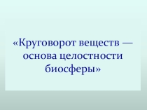 Презентация по биологии на тему: Круговорот веществ - основа Целостности биосферы