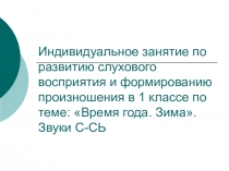 Презентация к индивидуальному занятию по развитию слухового восприятия и формированию произношения в 1 классе по теме: Время года. Зима. Звуки С-СЬ