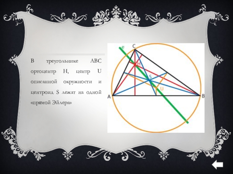 В треугольнике abc а 50. Эйлер треугольник ортоцентр. Прямая Эйлера треугольника. Ортоцентр и центроид. Центроид треугольника Эйлера.