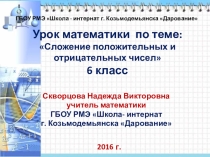 Презентация по математике на тему:Сложение положительных и отрицательных чисел(6 класс)