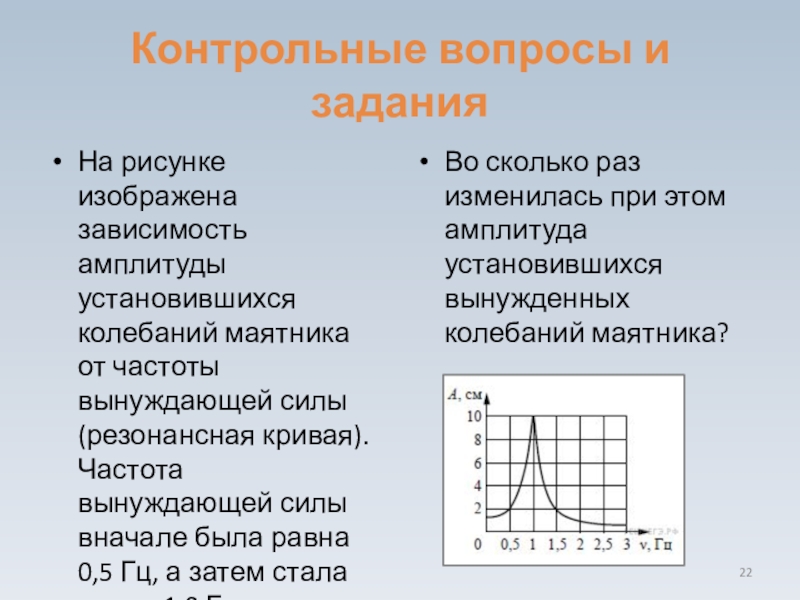 На рисунке изображена амплитуда установившихся колебаний маятника от частоты вынуждающей силы