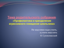 Тема родительского собрания:Профилактика и преодоление агрессивного поведения школьника