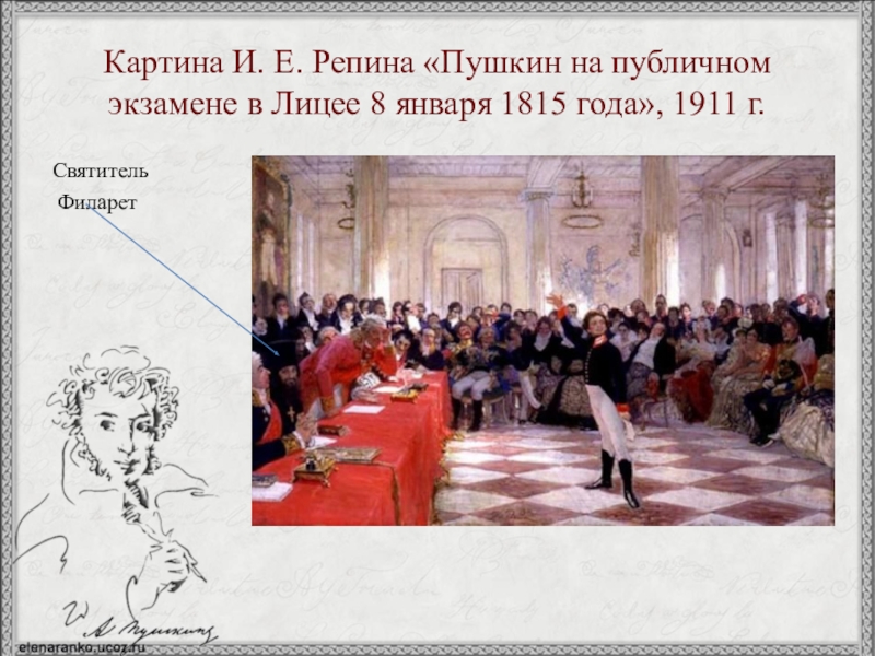 Картина репина пушкин. Пушкин на лицейском экзамене 8января 1815года