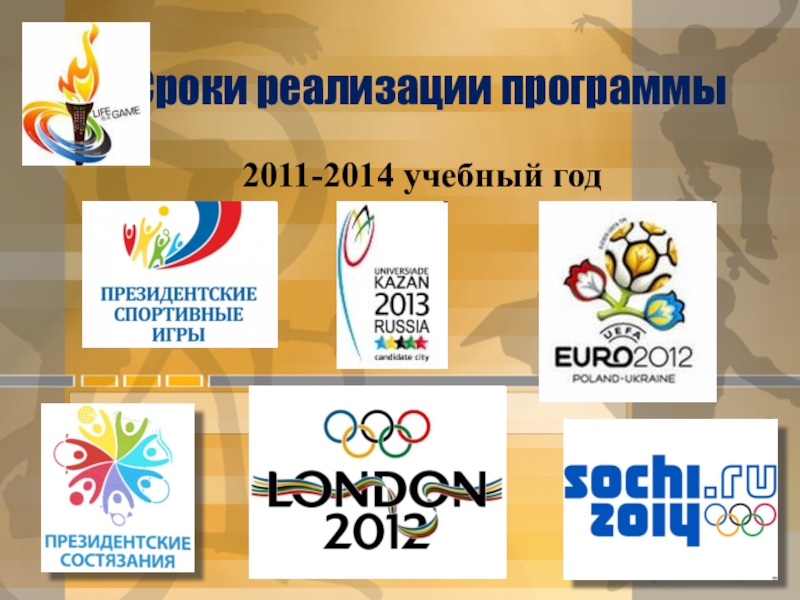 Презентация по физической культуре Сроки реализации программы2011-2014 учебный год Сроки реализации программы2011-2014 учебный год