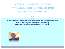 Урок русского языка в 5 классе по теме Множественное число имен существительных.