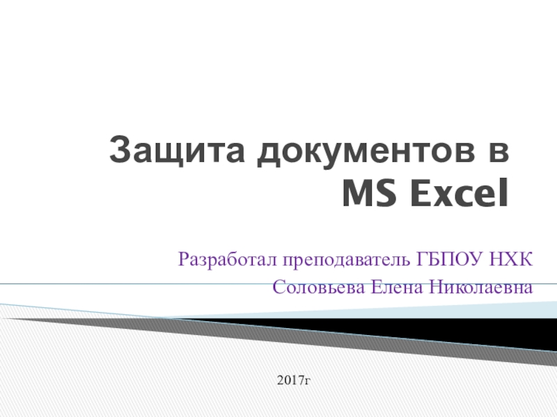 Презентация Презентация по информатике на тему Защита документа в MS Excel