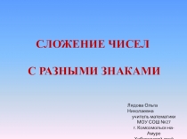 Презентация к уроку по математике Сложение чисел с разными знаками