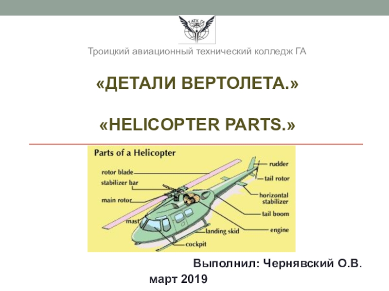 Презентация Презентация по английскому языку на тему: Helicopter parts.
