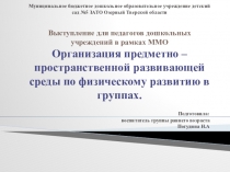 Выступление для педагогов дошкольных учреждений в рамках ММО Организация предметно – пространственной развивающей среды по физическому развитию в группах.